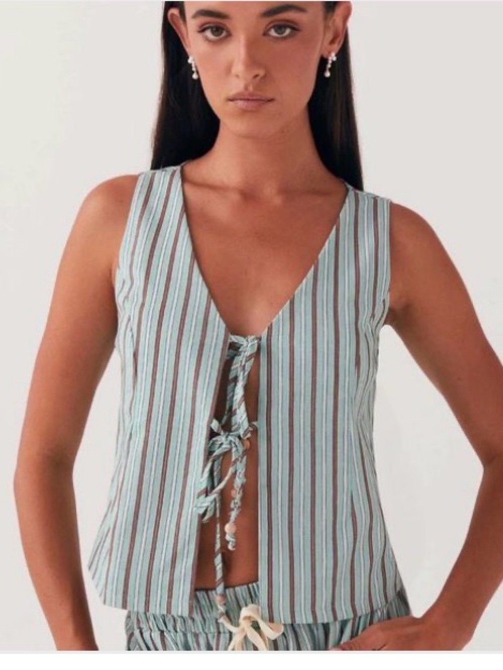 Peppermayo Tina Linen Blend Vest Sleeveless Top Coastal Stripe US 2 3118